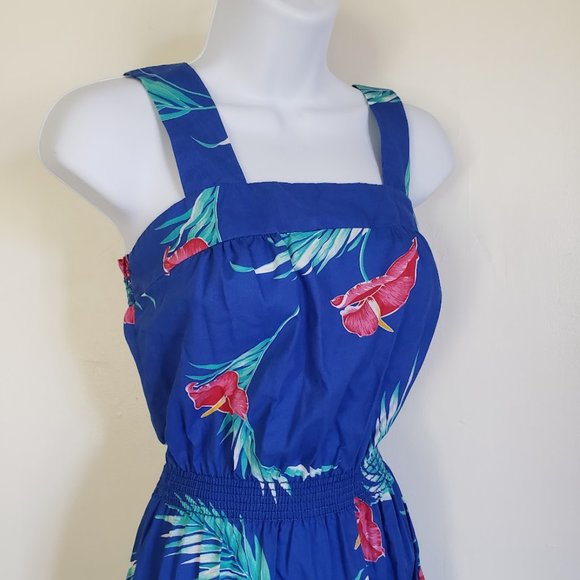 Sand Pebble of Hawaii Womens Sundress Small Blue Anthurium Print 70s USA - Picture 7 of 12